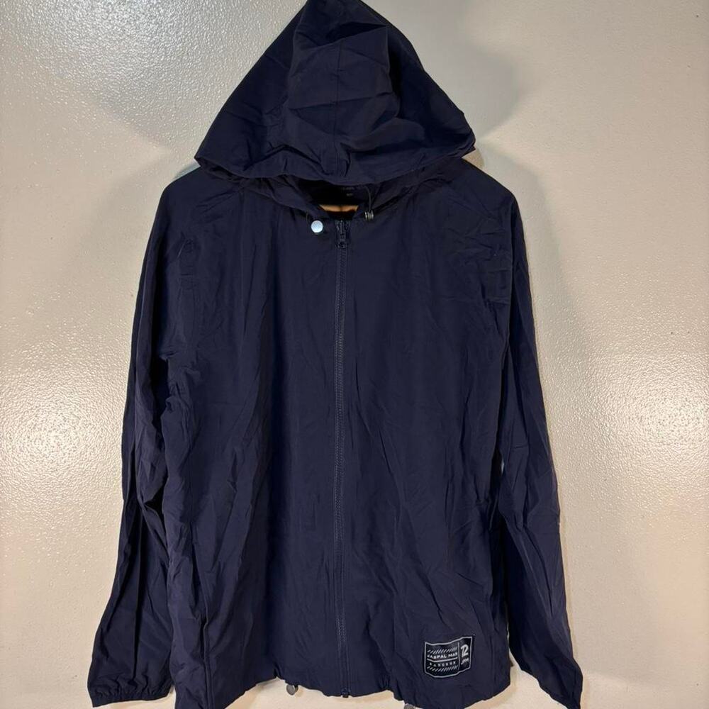 Jaspal Man Navy Zip-Up Hooded Windbreaker Jacket